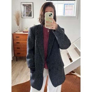 Vintage Harris Tweed 100% wool herringbone blue / gray men’s blazer tall long